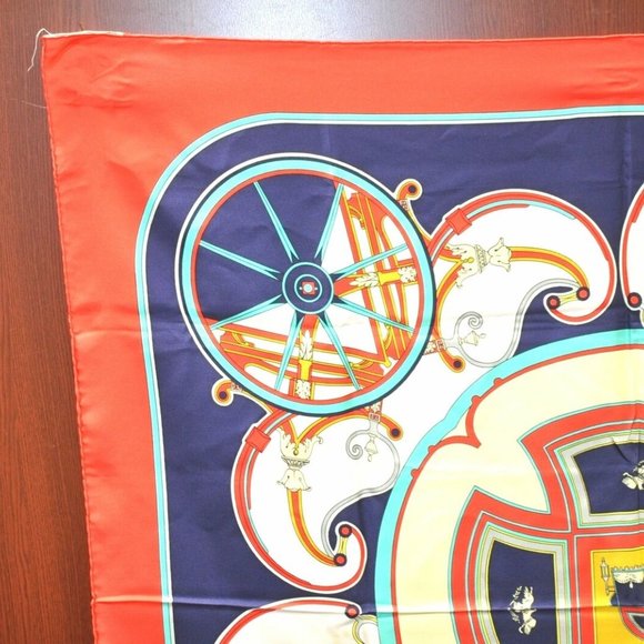 Authentic HERMES Carre 90 Scarf "WASHINGTON'S CARRIAGE" Silk Red - Picture 3 of 14